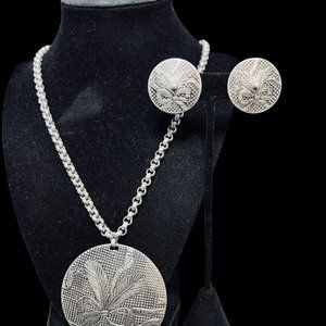 Light Weight Silver Tone Rolo Chain Necklace And Clip On Earrings Set (4879)